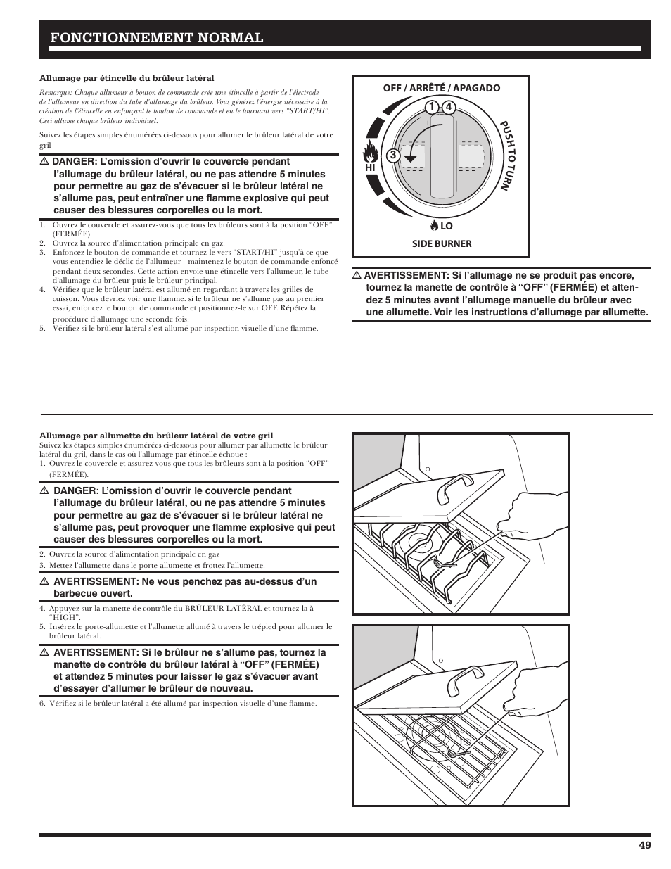 Fonctionnement, Fonctionnement normal normal | Ducane Gass Grill 20529916 User Manual | Page 49 / 60