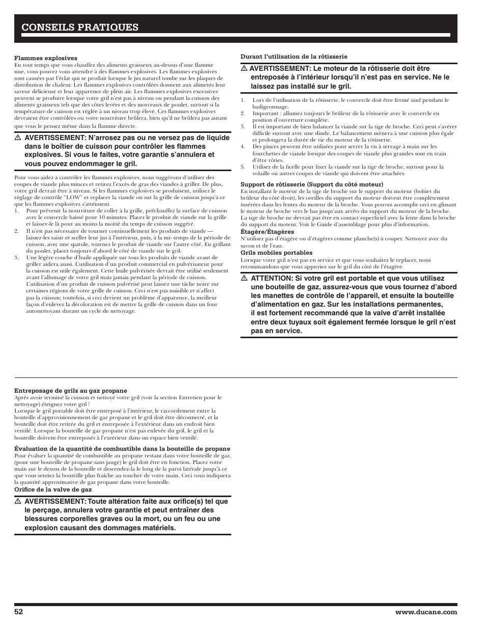 Conseils pratiques | Ducane Gass Grill 20529916 User Manual | Page 52 / 60