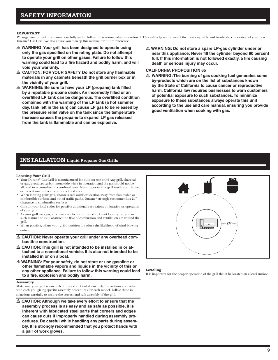 Safety information installation installation | Ducane Gass Grill 20529916 User Manual | Page 9 / 60