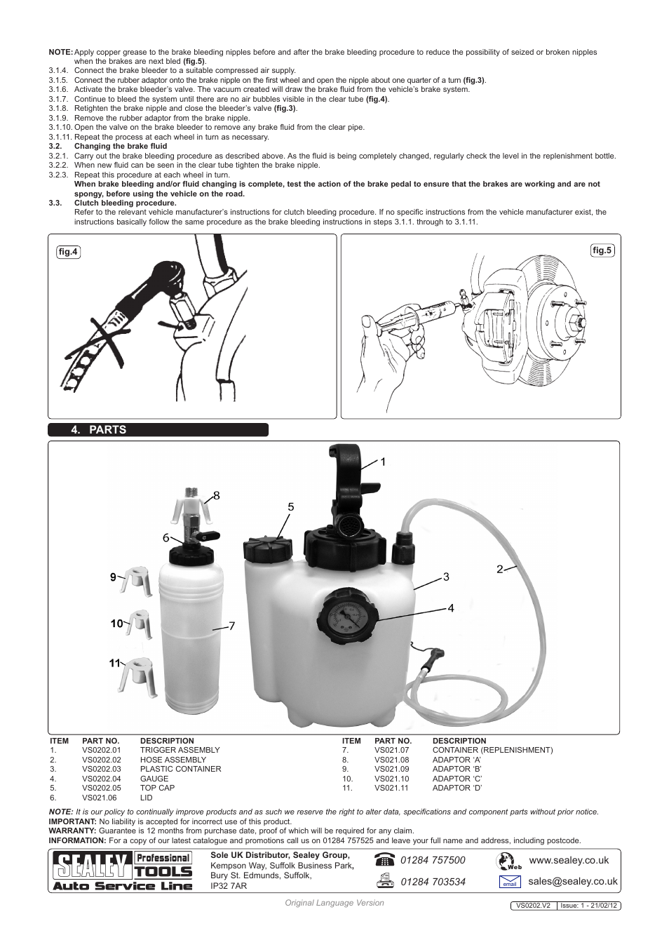 Parts | Sealey VS0202 User Manual | Page 2 / 2