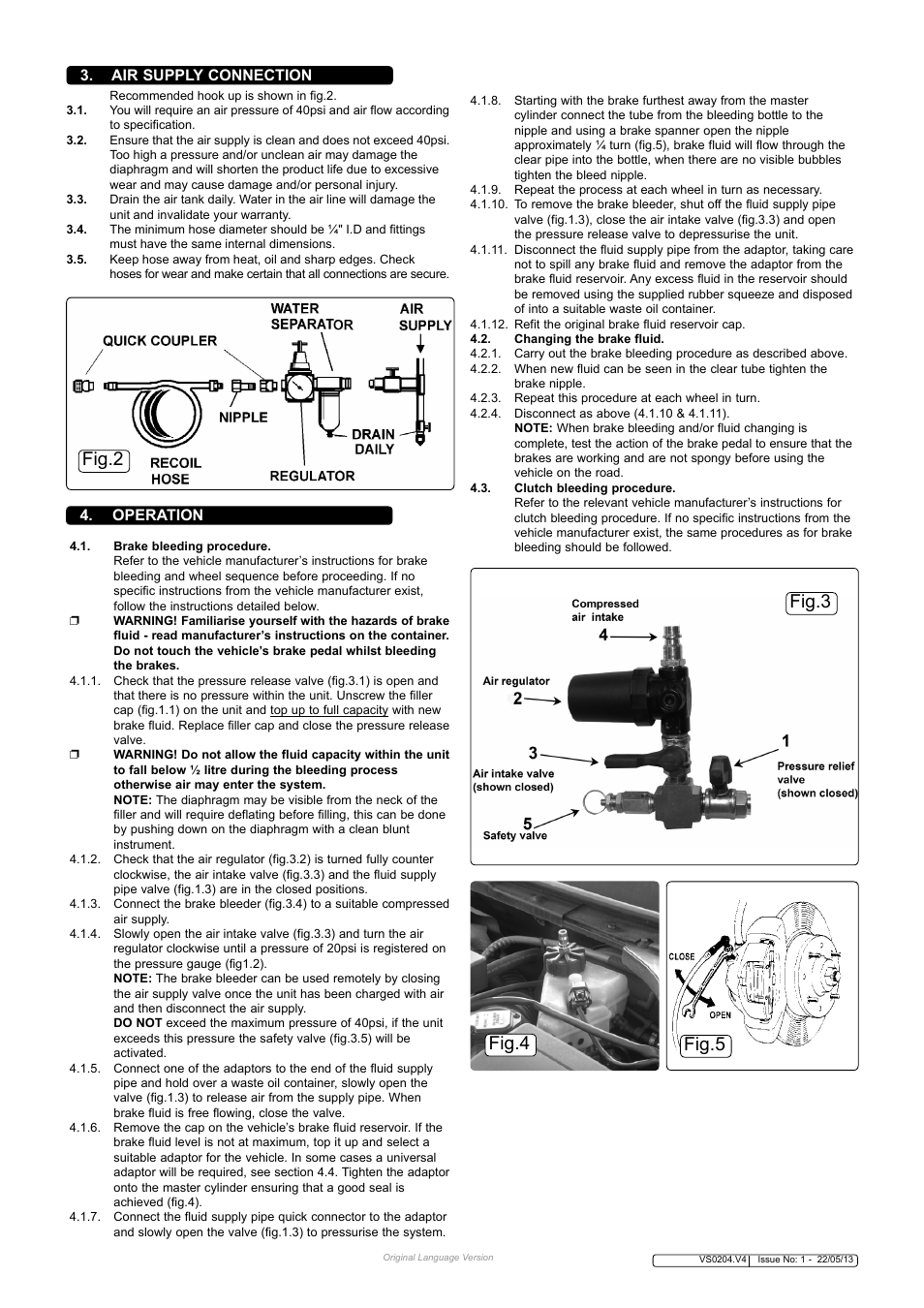 Fig.2 fig.3 fig.4 fig.5, Air supply connection, Operation | Sealey VS0204 User Manual | Page 2 / 3