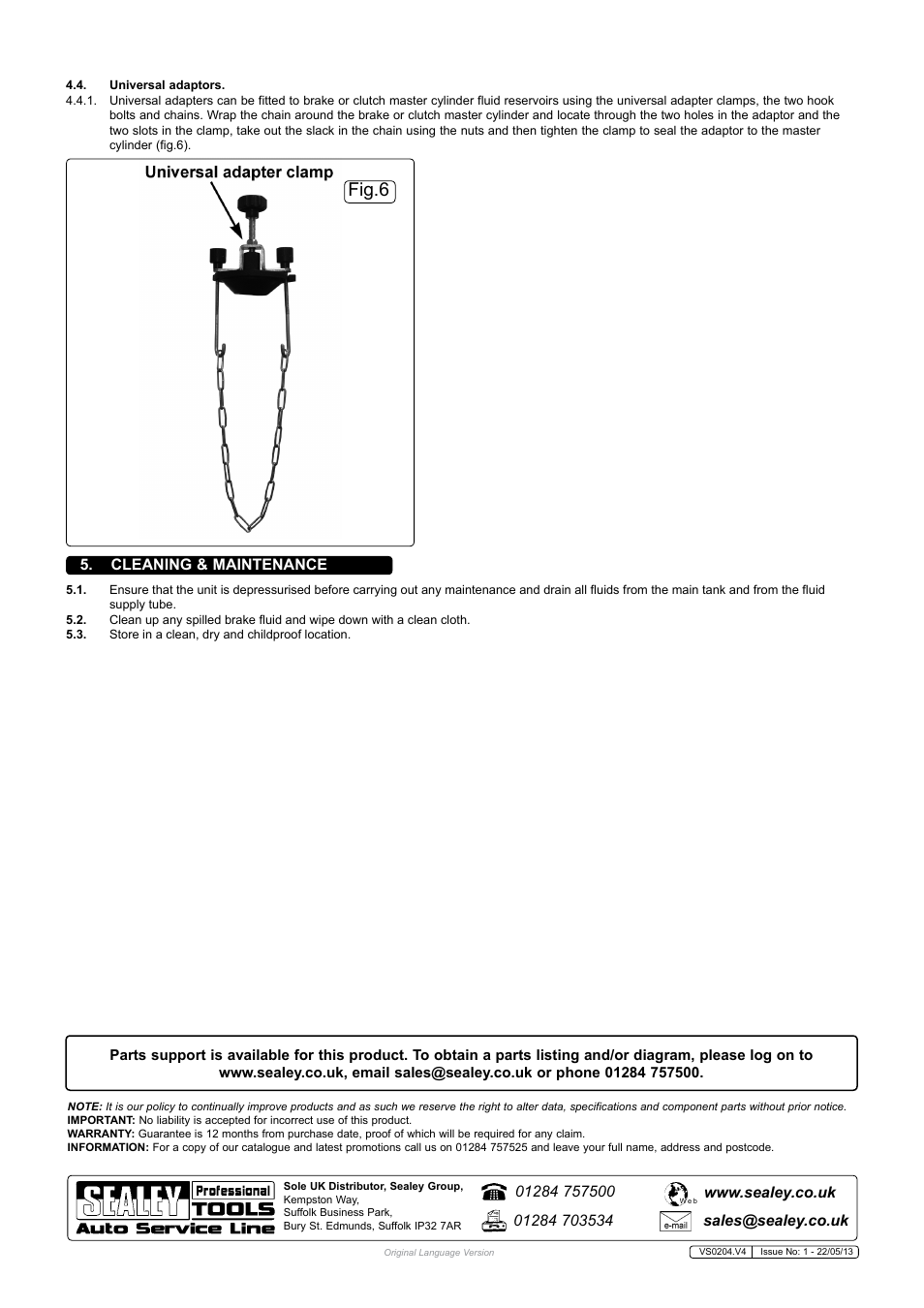 Fig.6, Cleaning & maintenance | Sealey VS0204 User Manual | Page 3 / 3