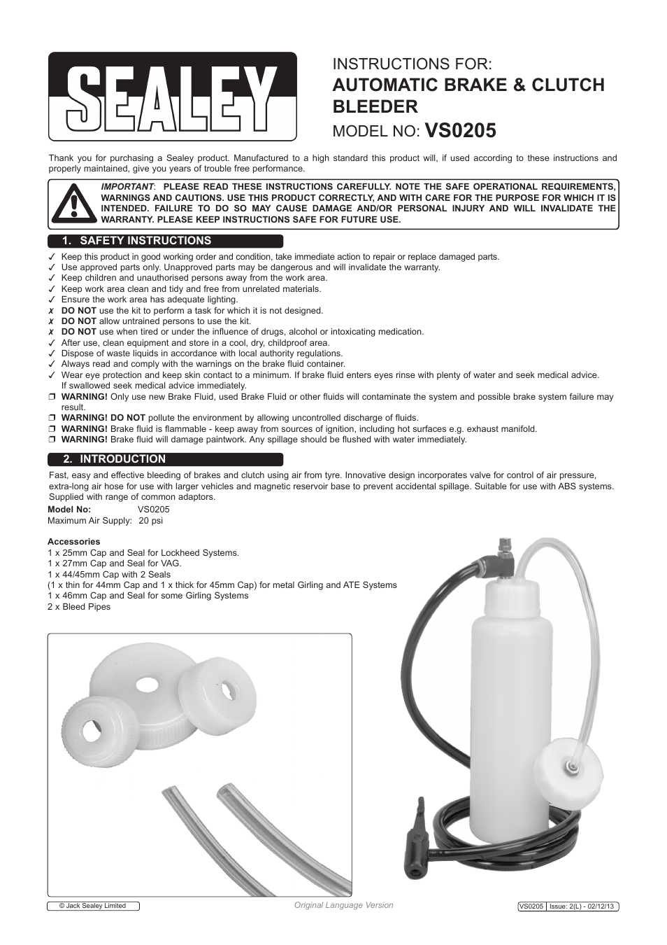 Sealey VS0205 User Manual | 2 pages