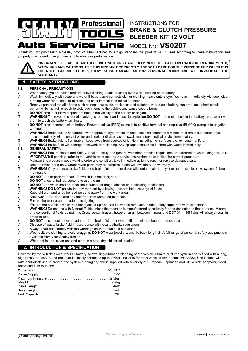 Sealey VS0207 User Manual | 3 pages