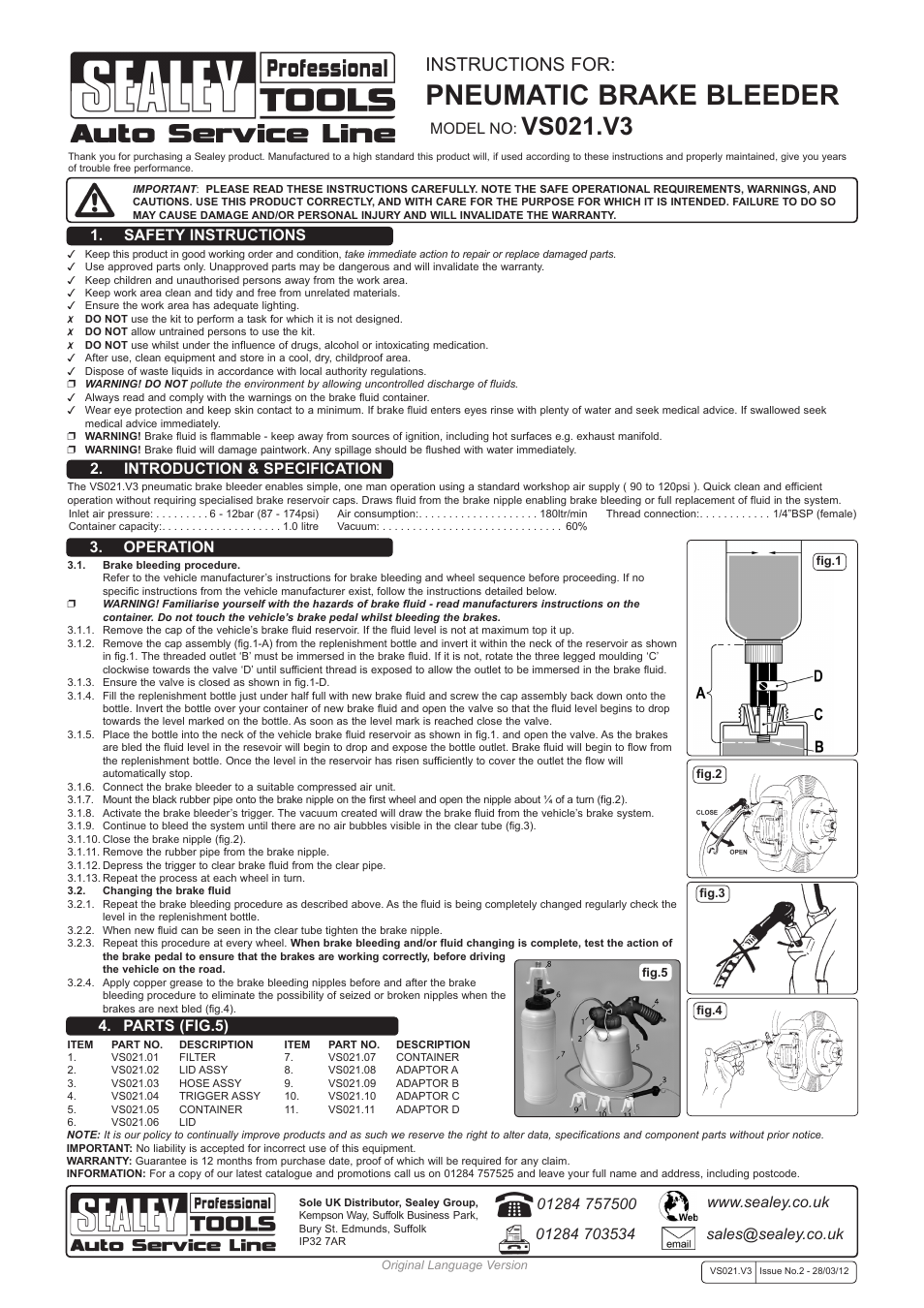 Sealey VS021 User Manual | 1 page