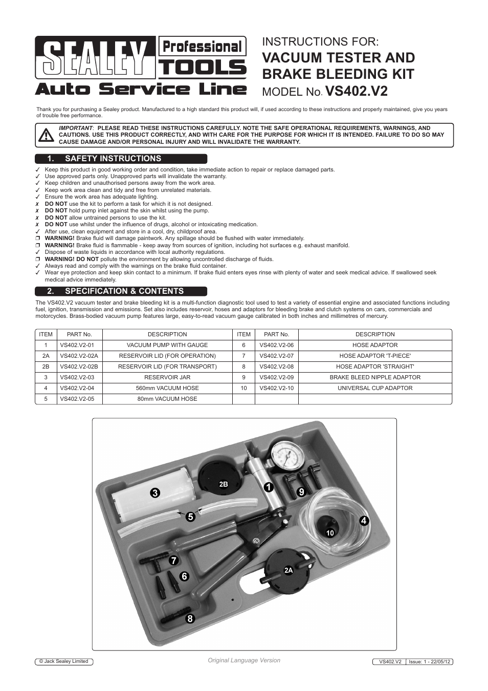 Sealey VS402 User Manual | 6 pages