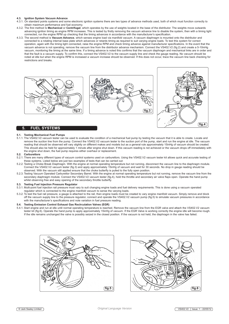 Fuel systems | Sealey VS402 User Manual | Page 3 / 6