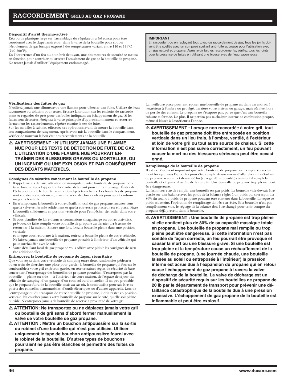 Raccordement | Ducane Meridian LP Gass Grill 20529914 User Manual | Page 46 / 60