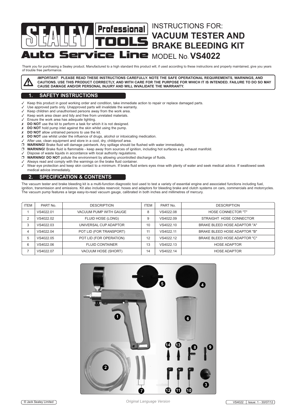 Sealey VS4022 User Manual | 6 pages