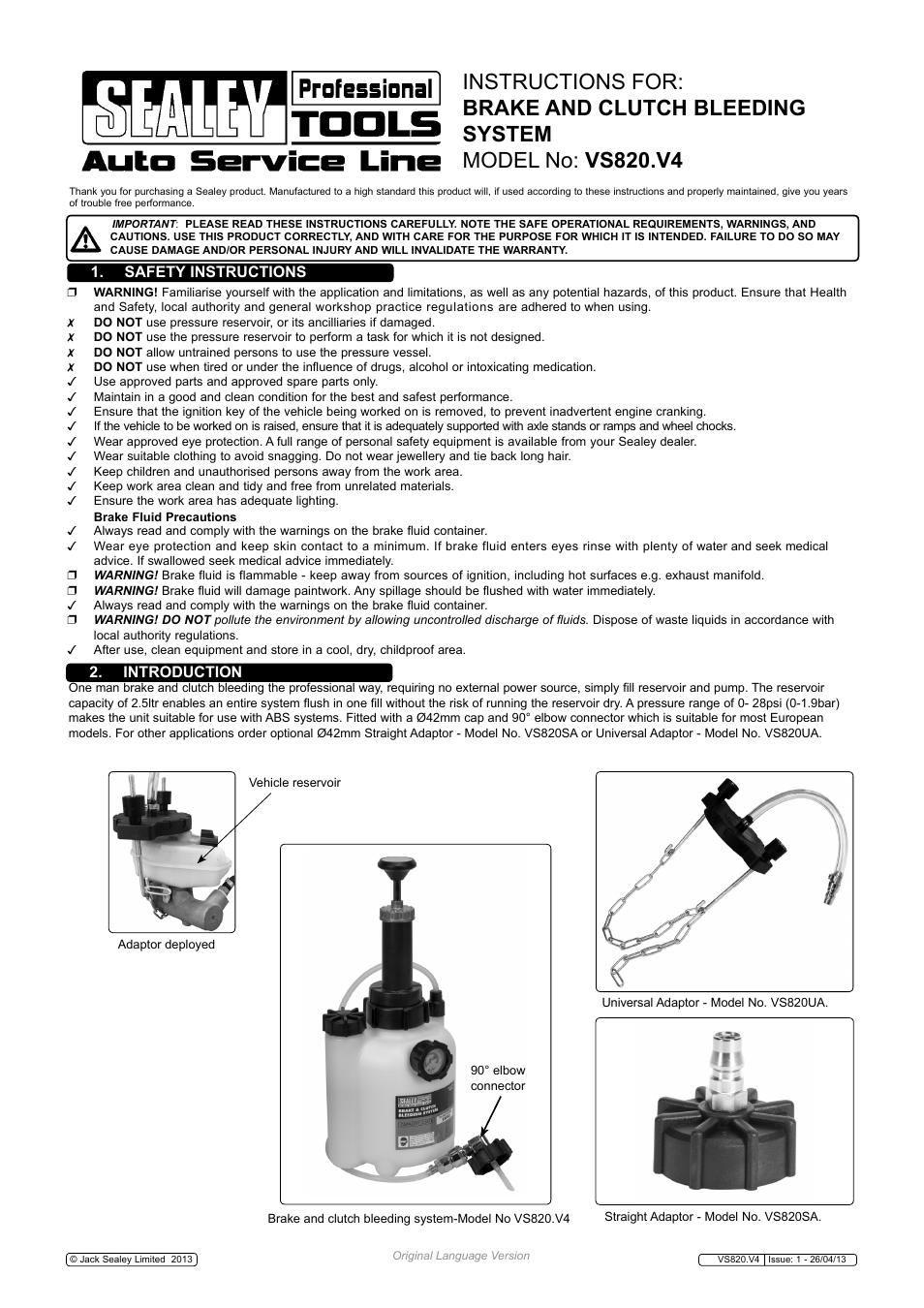 Sealey VS820 User Manual | 2 pages