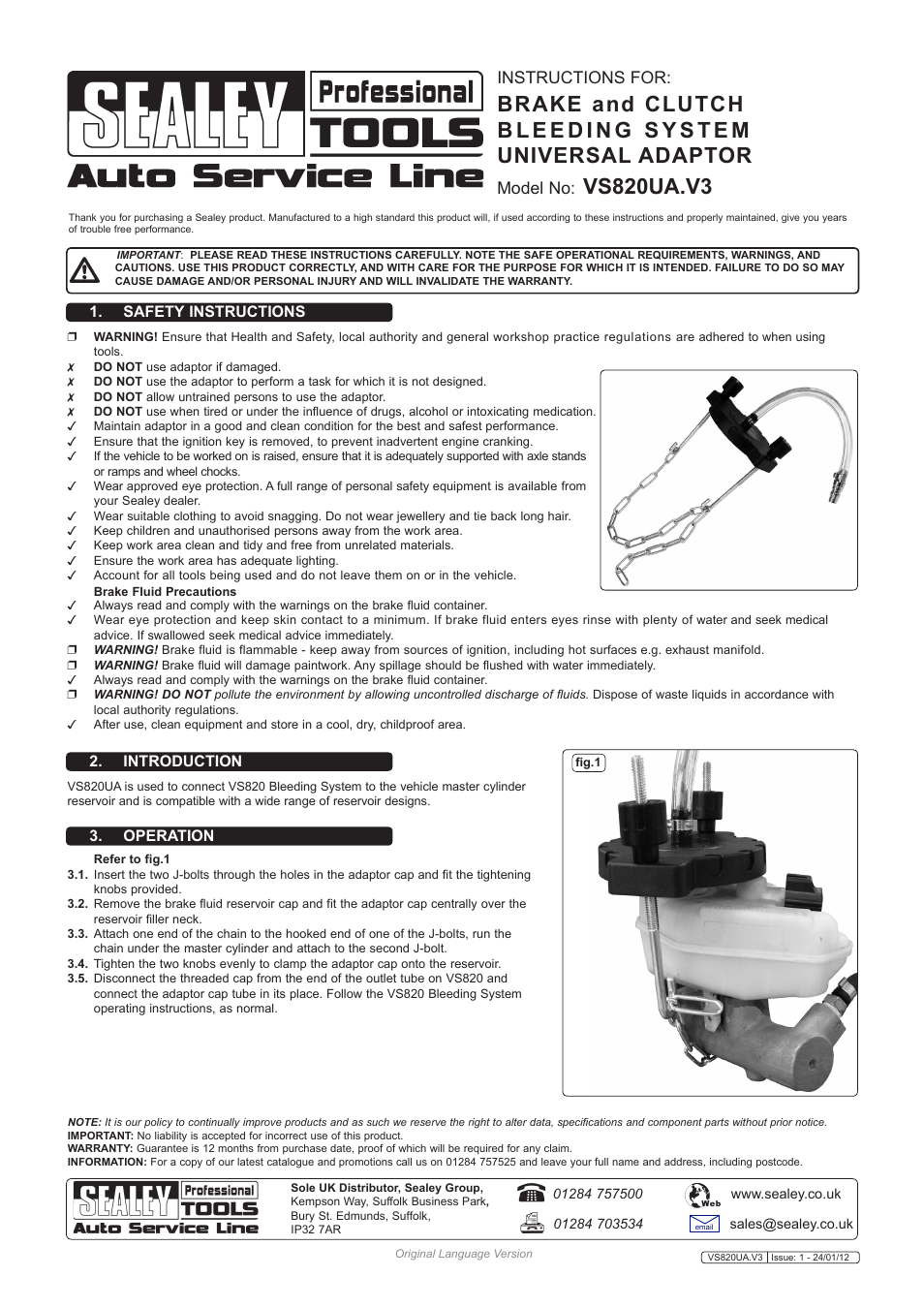 Sealey VS820UA User Manual | 1 page