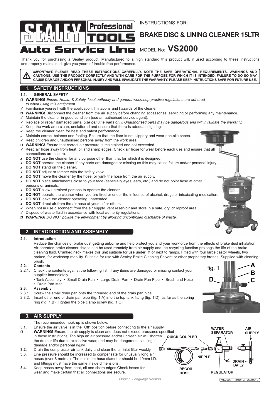 Sealey VS2000 User Manual | 2 pages