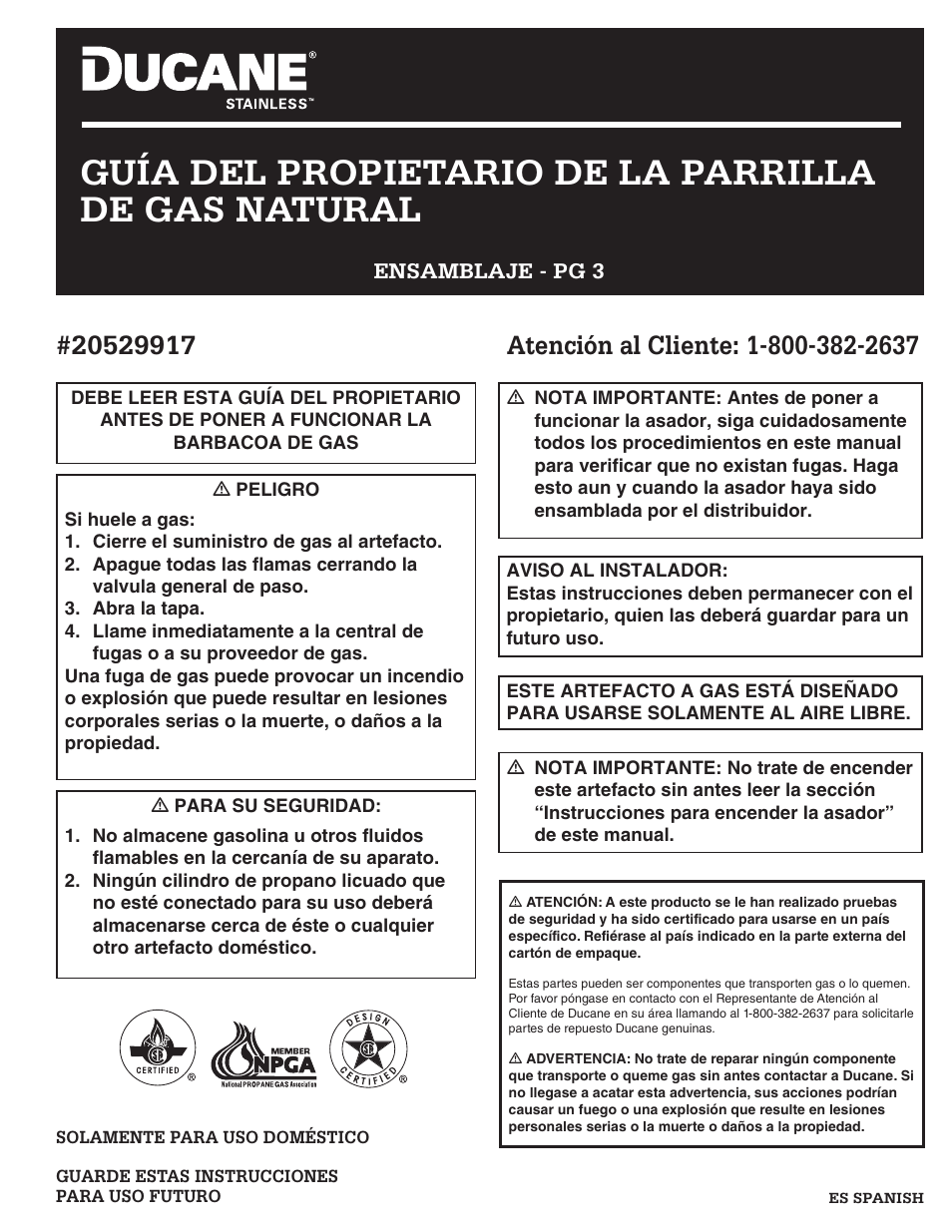 Guía del propietario de la parrilla de gas natural | Ducane 20529917 User Manual | Page 23 / 56