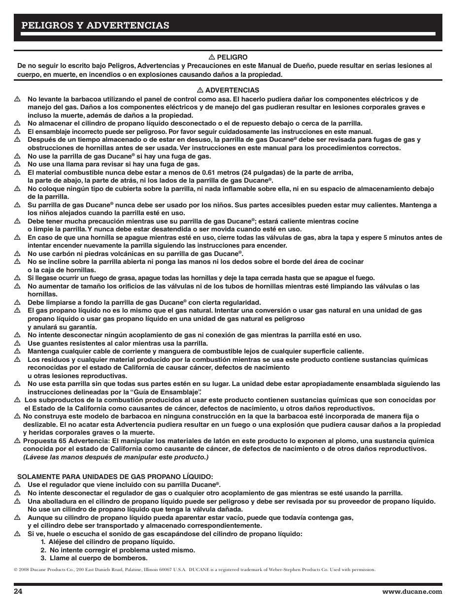 Peligros y advertencias | Ducane 20529917 User Manual | Page 24 / 56