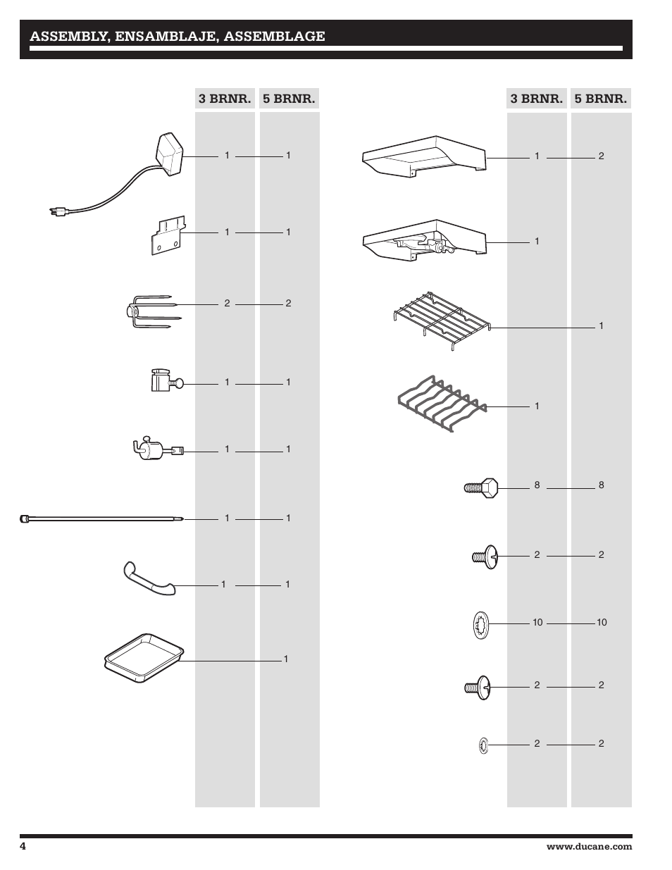 Assembly, ensamblaje, assemblage | Ducane 20529917 User Manual | Page 4 / 56