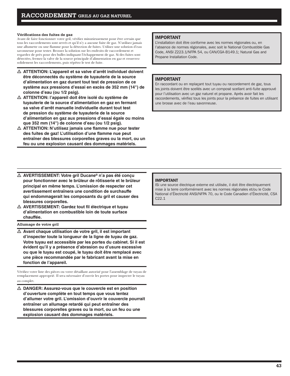 Rraccordement accordement | Ducane 20529917 User Manual | Page 43 / 56