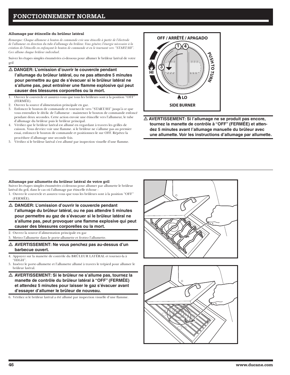 Fonctionnement, Fonctionnement normal normal | Ducane 20529917 User Manual | Page 46 / 56