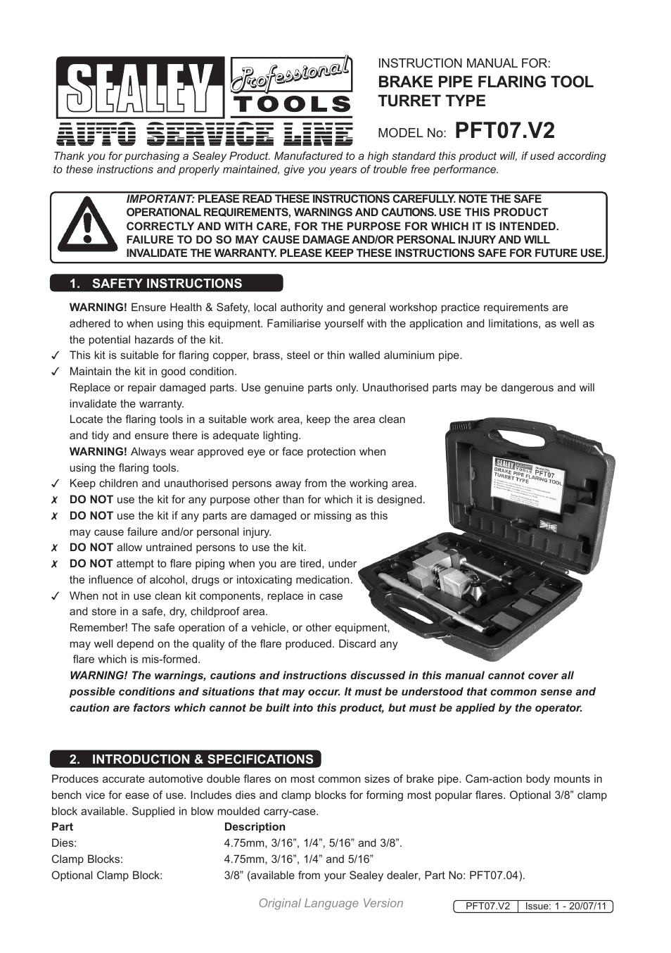 Sealey PFT07 User Manual | 3 pages