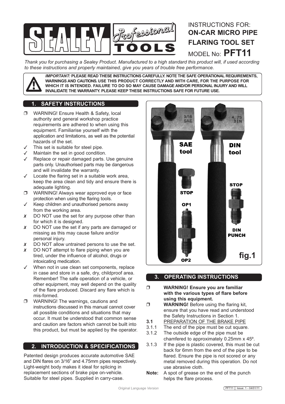 Sealey PFT11 User Manual | 2 pages