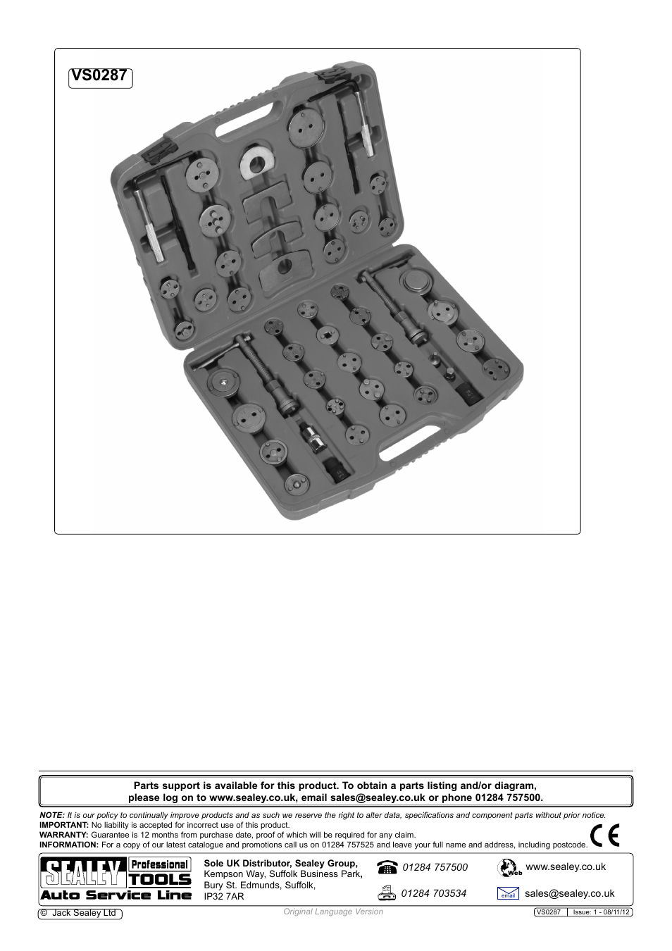 Vs0287 | Sealey VS0287 User Manual | Page 2 / 2