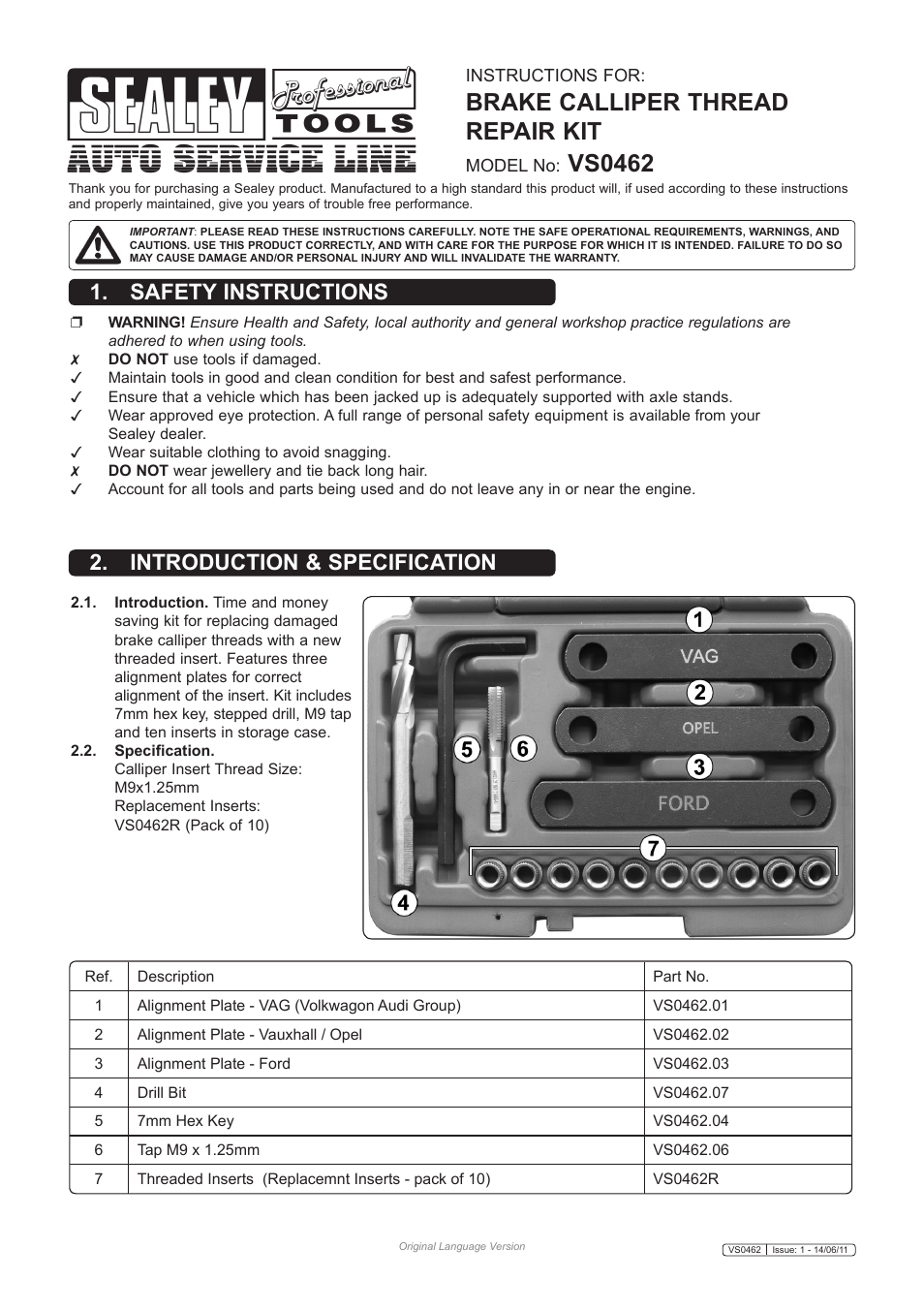 Sealey VS0462 User Manual | 2 pages