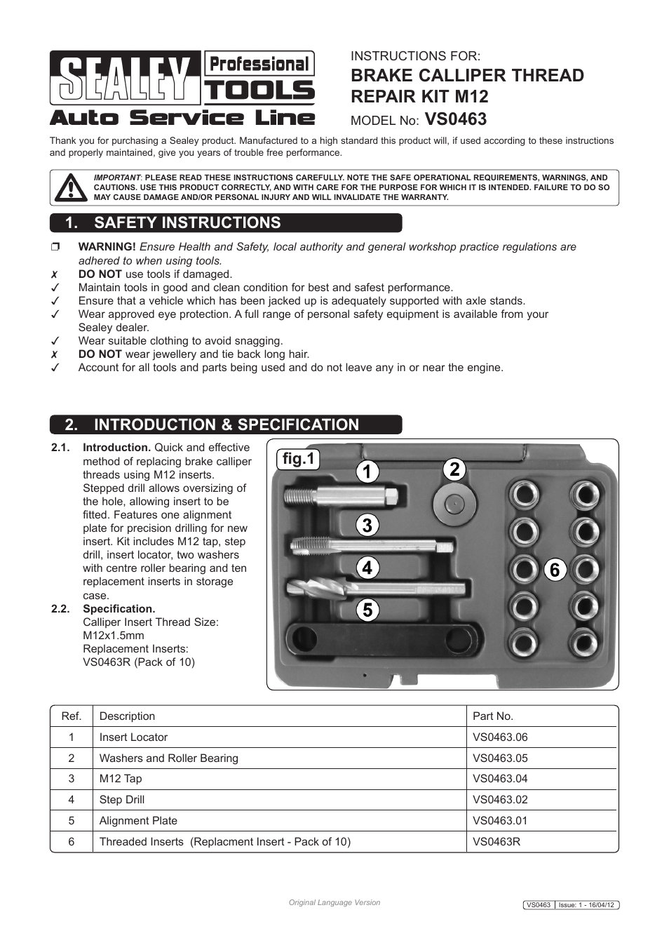 Sealey VS0463 User Manual | 2 pages