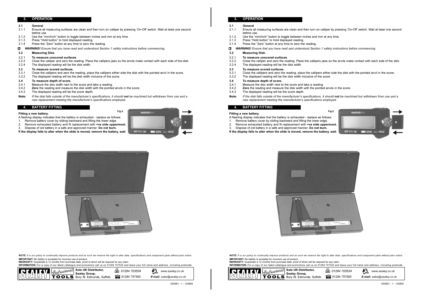 Sealey VS0561 User Manual | Page 2 / 2