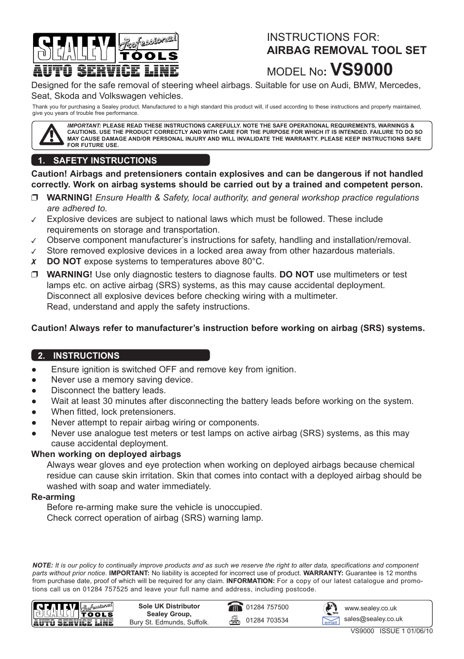 Sealey VS9000 User Manual | 1 page