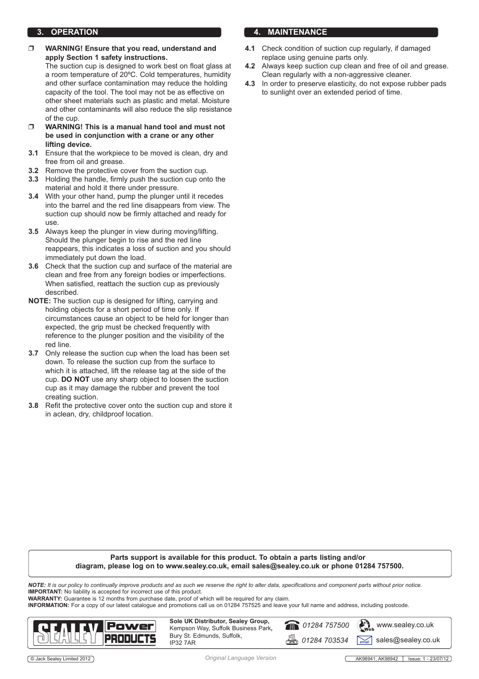 Sealey AK98941 User Manual | Page 2 / 2