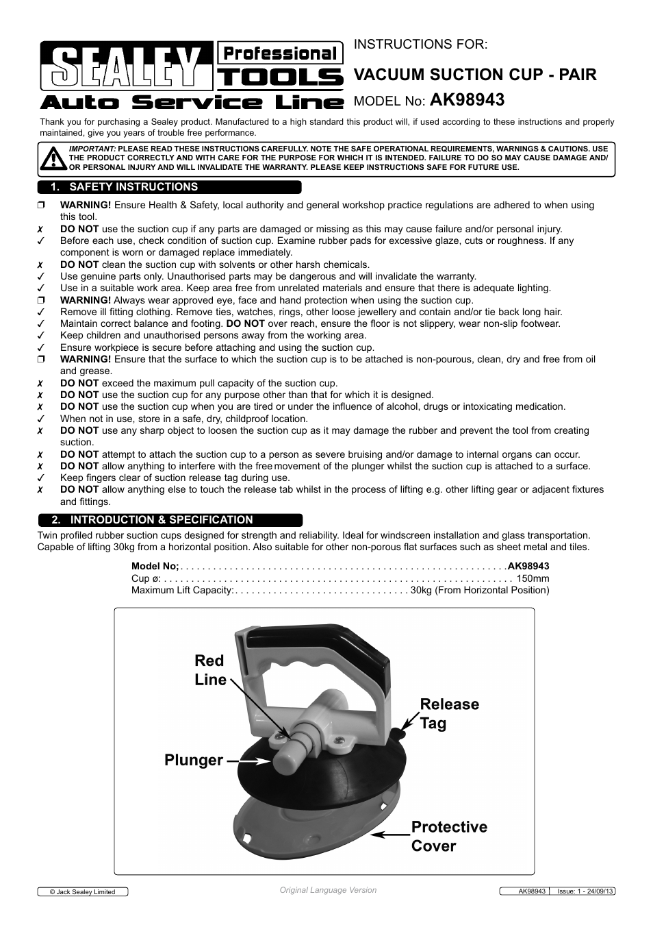 Sealey AK98943 User Manual | 2 pages