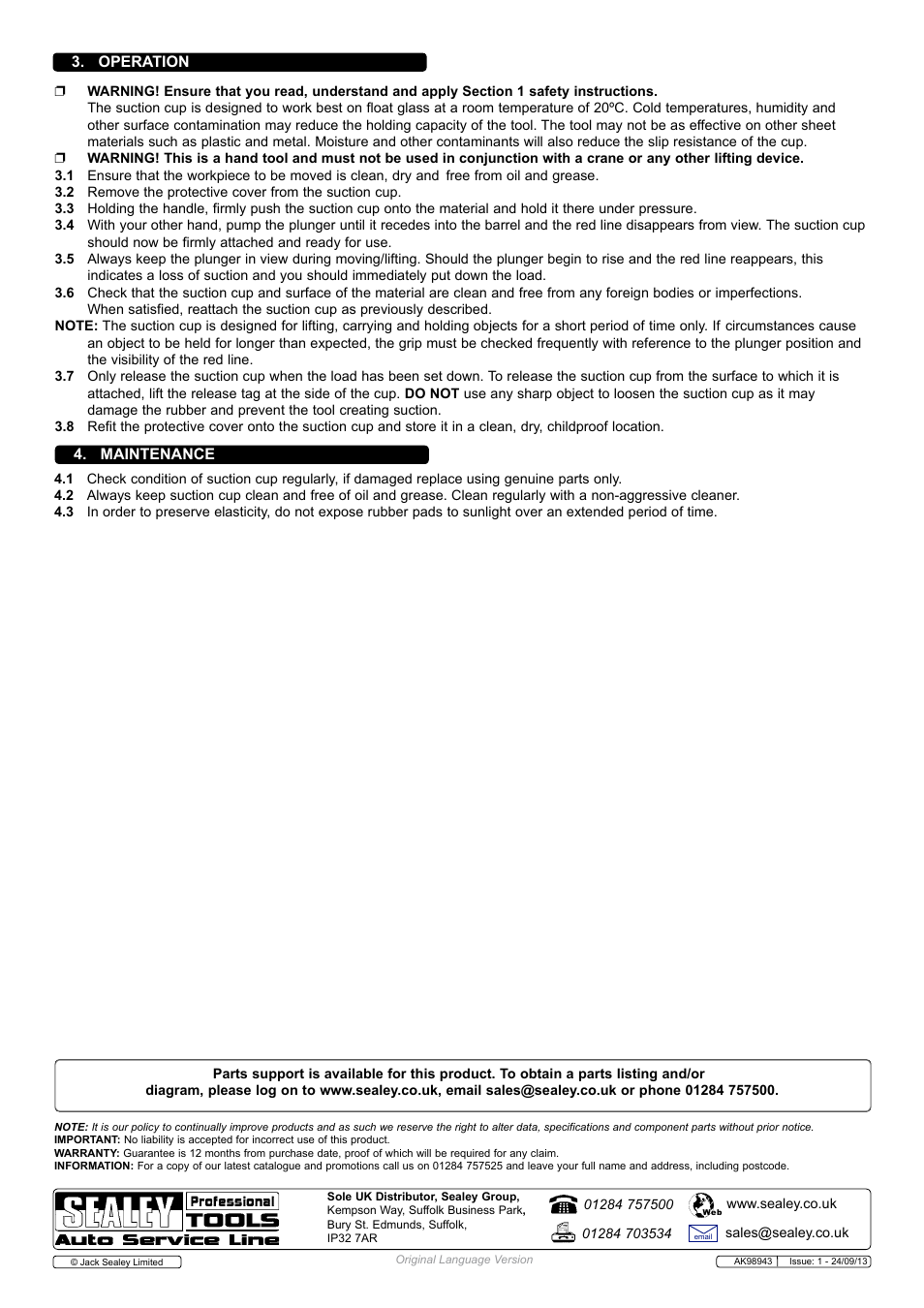 Sealey AK98943 User Manual | Page 2 / 2