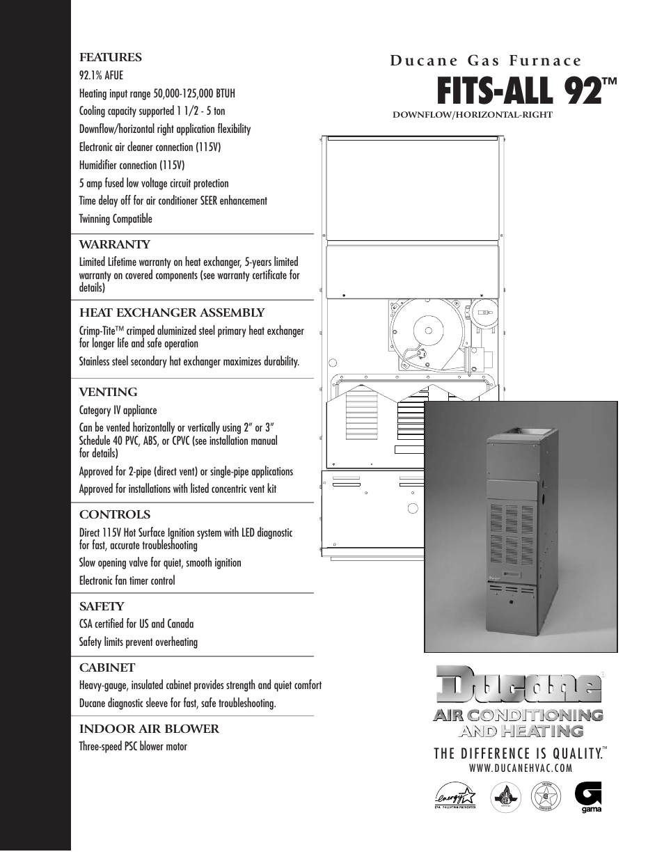 Ducane Fits-All 92 User Manual | 4 pages