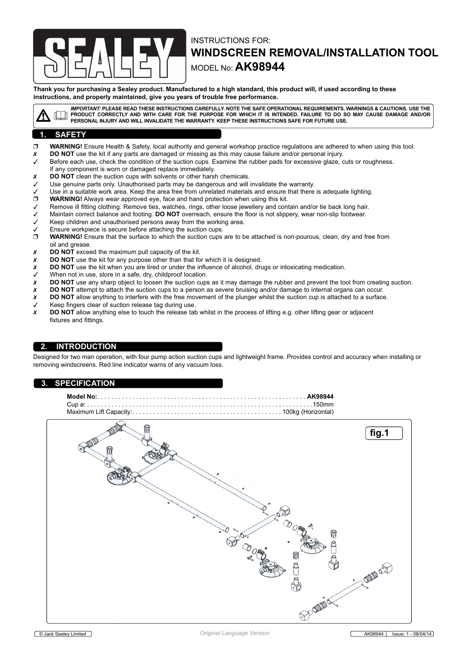 Sealey AK98944 User Manual | 2 pages