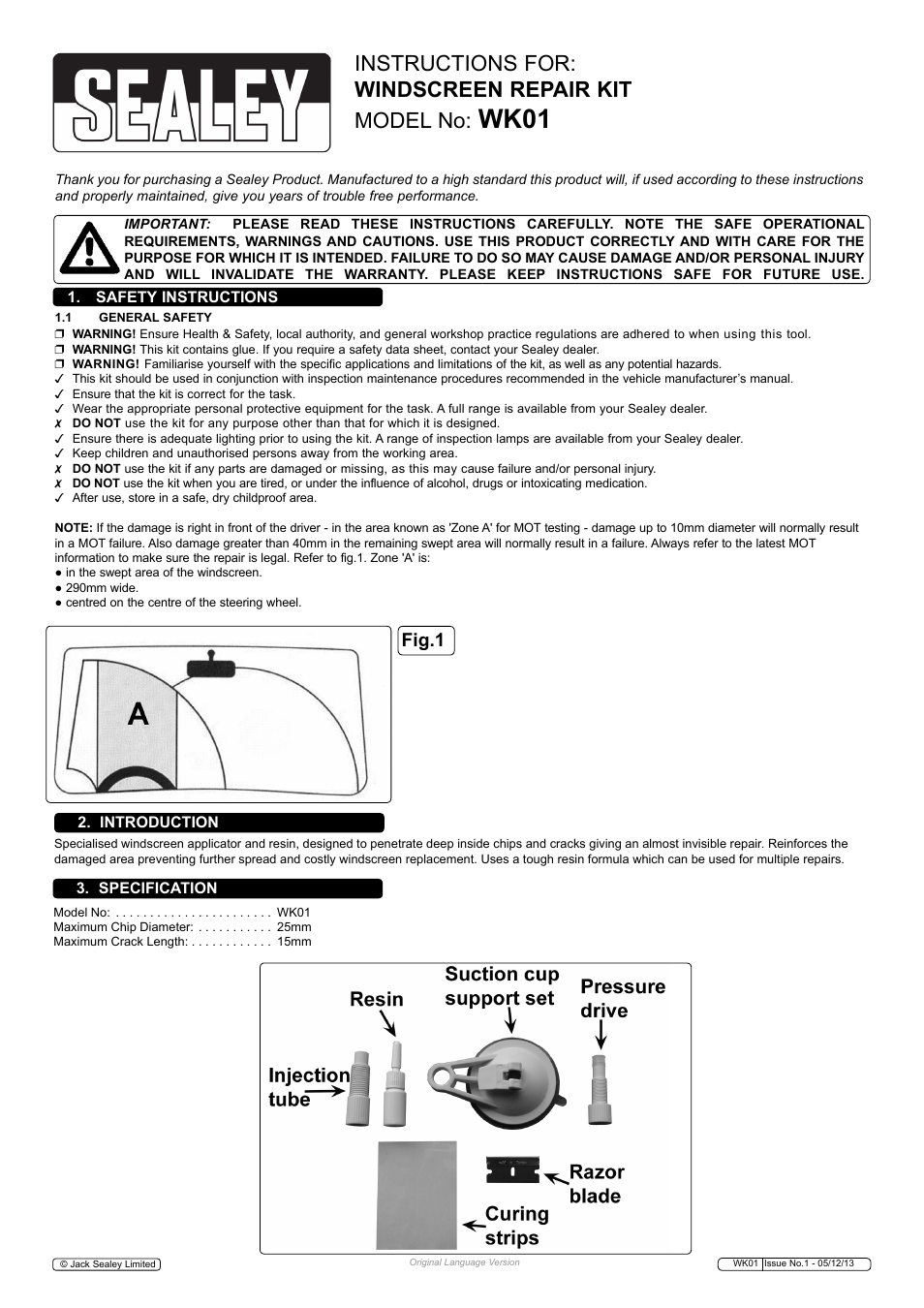 Sealey WK01 User Manual | 3 pages