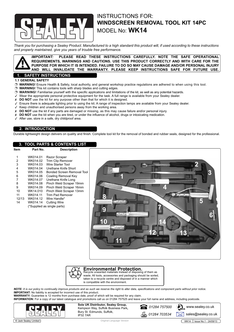 Sealey WK14 User Manual | 2 pages