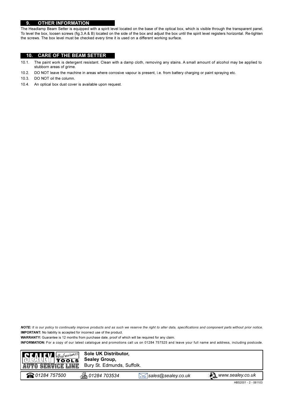 Sealey HBS2001 User Manual | Page 5 / 6