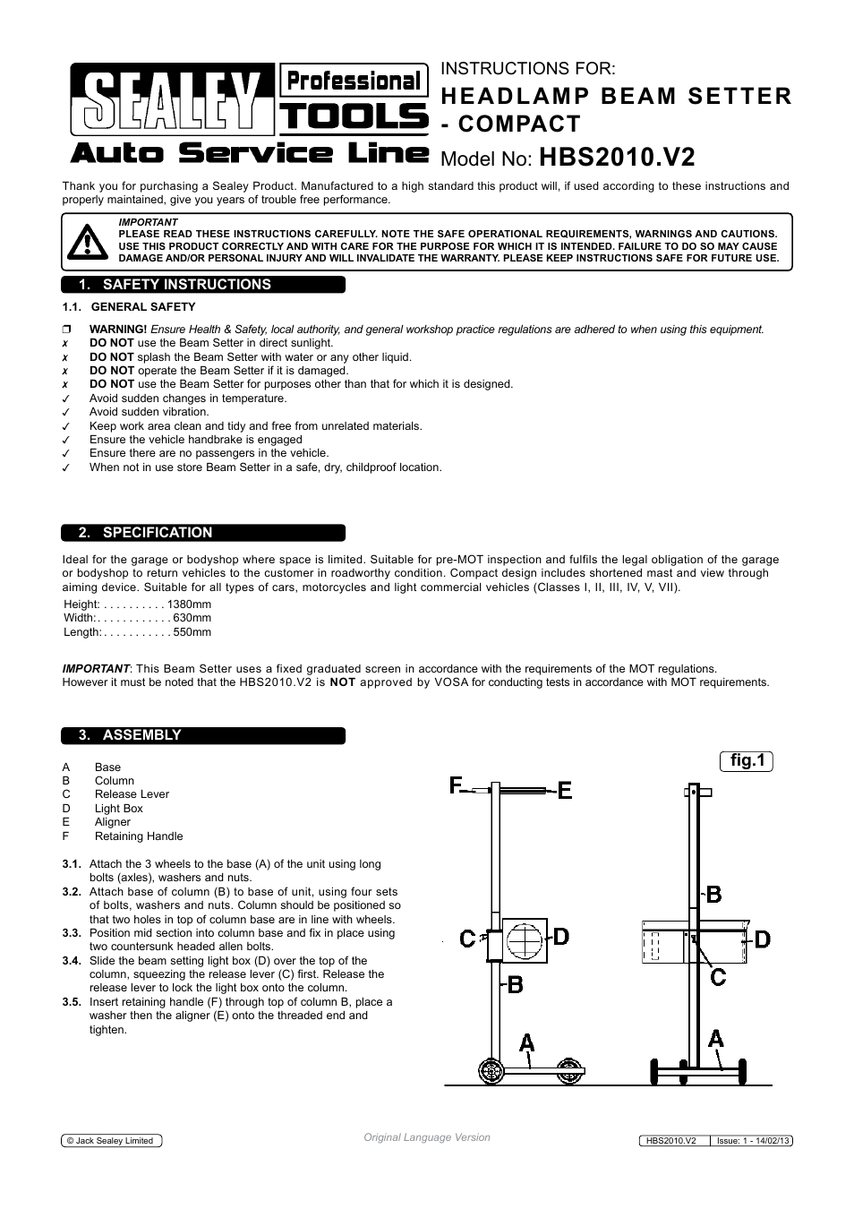 Sealey HBS2010 User Manual | 3 pages