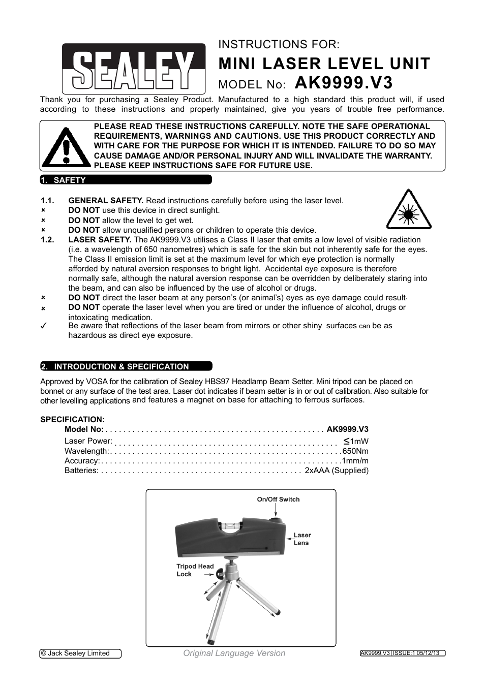 Sealey AK9999 User Manual | 2 pages