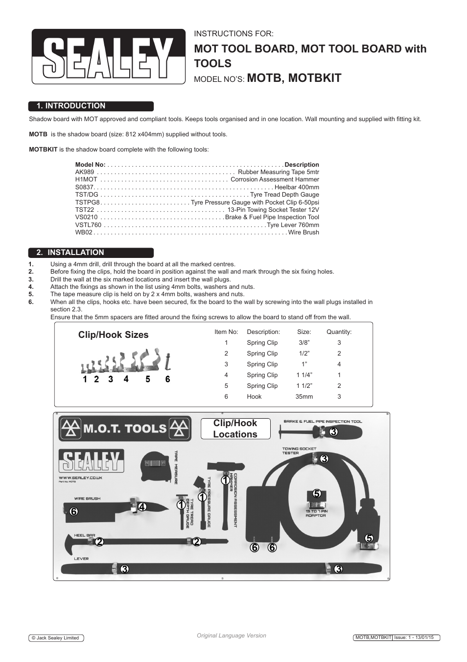 Sealey MOTB User Manual | 2 pages