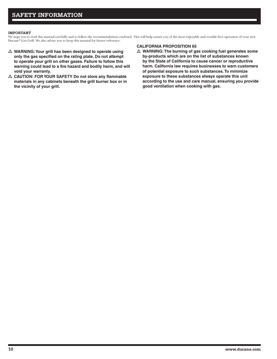 Safety information | Ducane 2020806 User Manual | Page 10 / 64