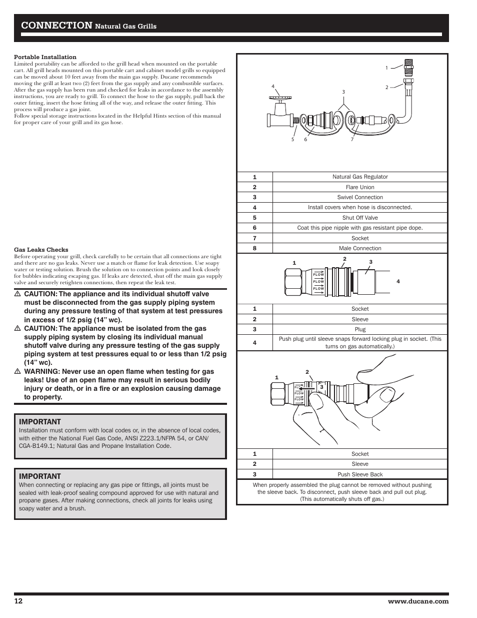 Connection, Important | Ducane 2020806 User Manual | Page 12 / 64