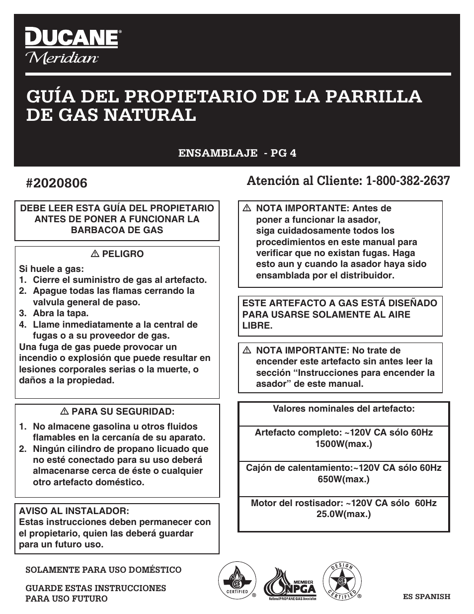 Guía del propietario de la parrilla de gas natural | Ducane 2020806 User Manual | Page 26 / 64