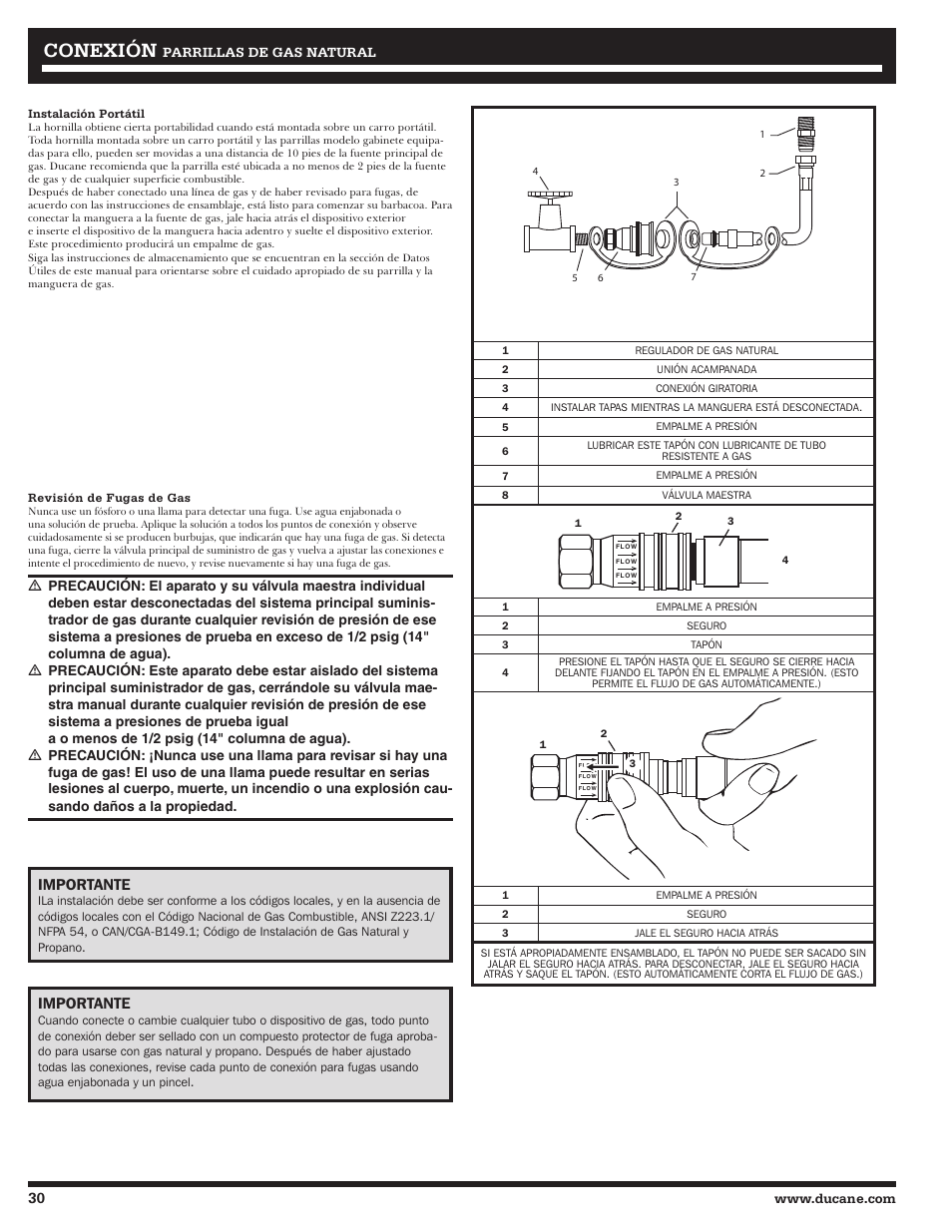 Conexión, Importante | Ducane 2020806 User Manual | Page 30 / 64