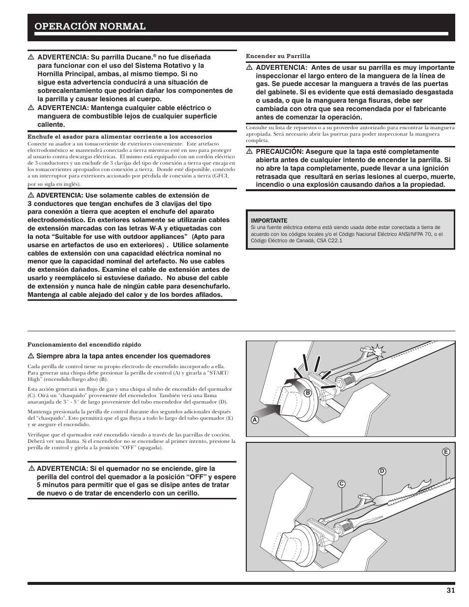 Operación normal | Ducane 2020806 User Manual | Page 31 / 64