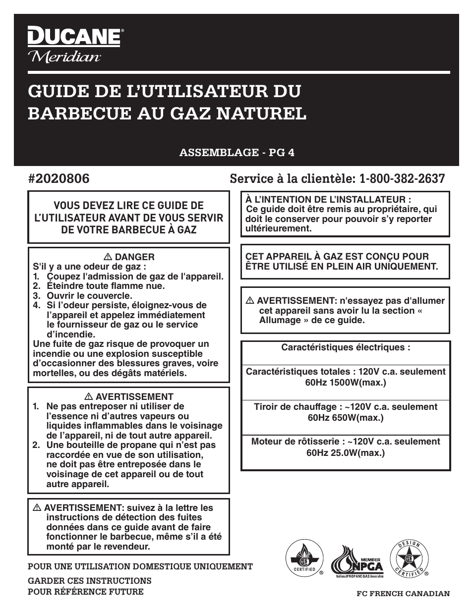 Guide de l’utilisateur du barbecue au gaz naturel | Ducane 2020806 User Manual | Page 44 / 64