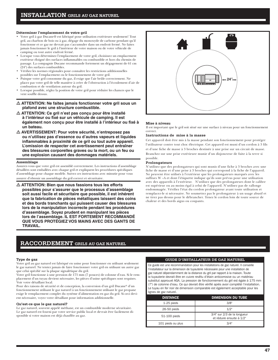 Installation, Raccordement | Ducane 2020806 User Manual | Page 47 / 64