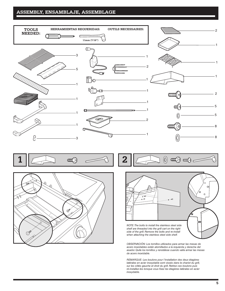 Assembly, ensamblaje, assemblage | Ducane 2020806 User Manual | Page 5 / 64