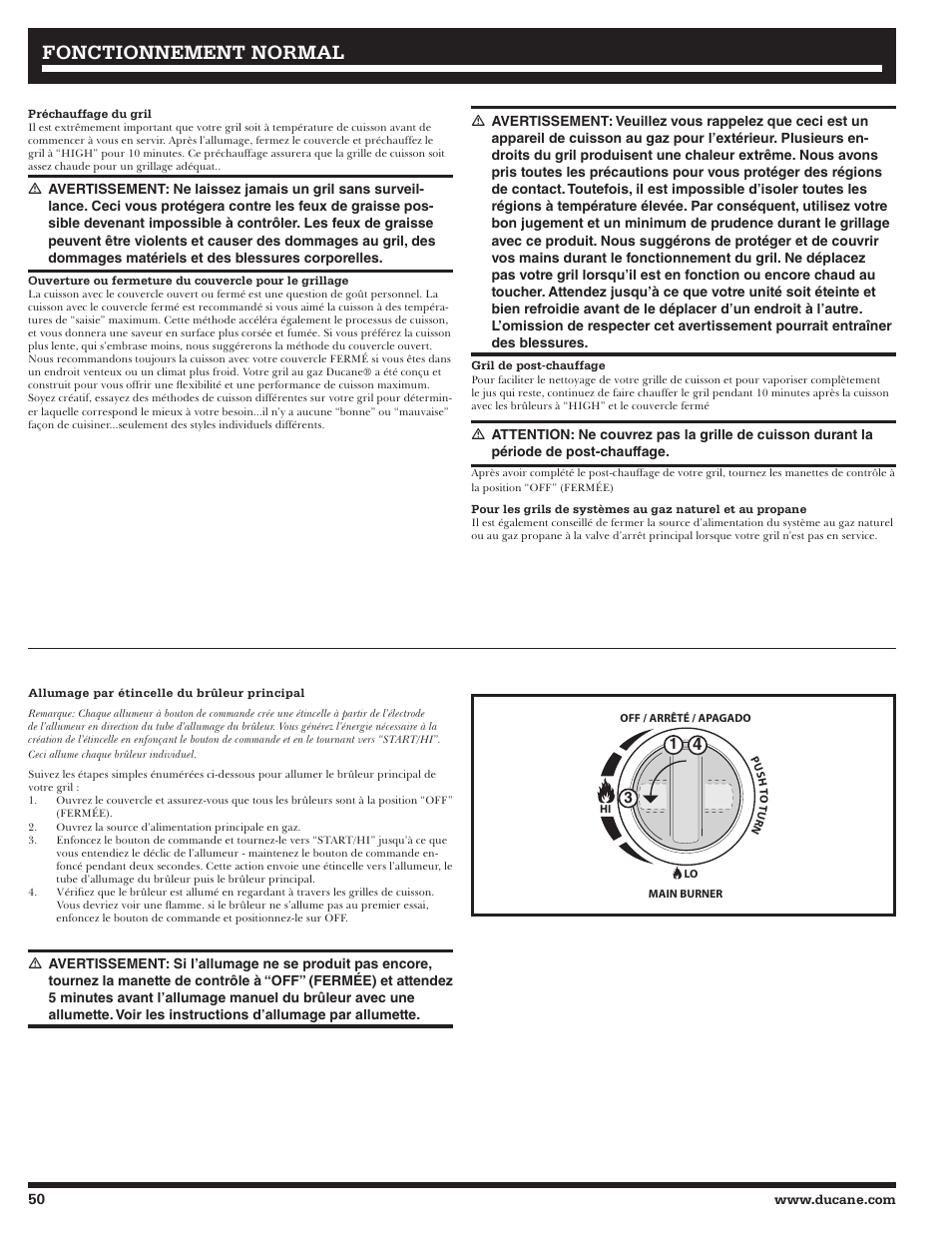 Fonctionnement, Fonctionnement normal normal | Ducane 2020806 User Manual | Page 50 / 64
