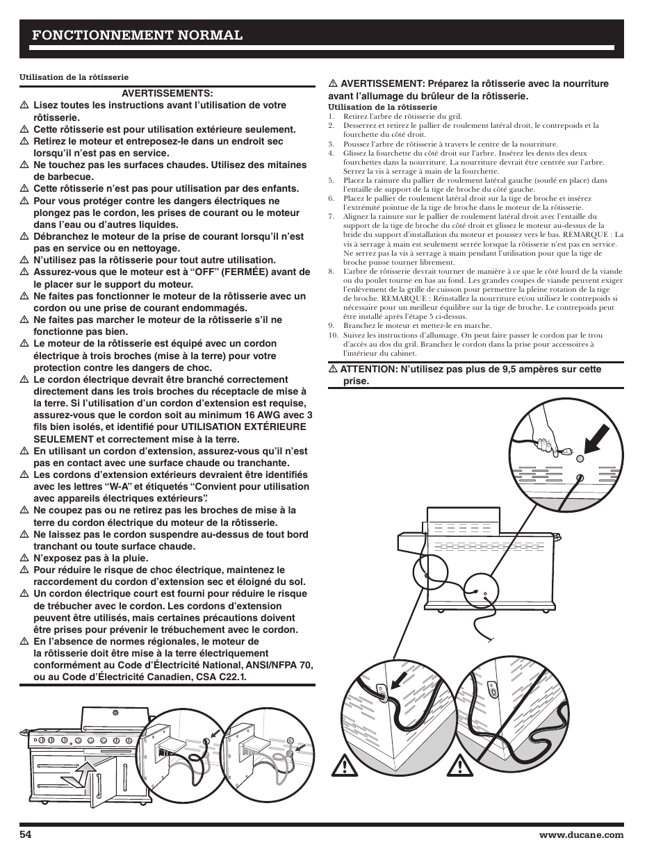 Fonctionnement, Fonctionnement normal normal | Ducane 2020806 User Manual | Page 54 / 64