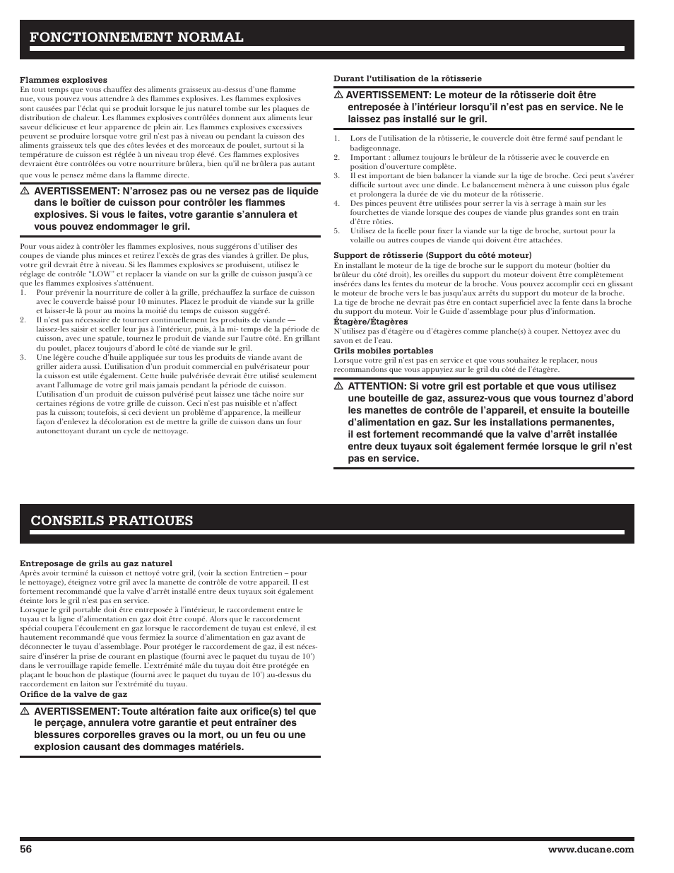 Fonctionnement, Fonctionnement normal normal, Conseils pratiques | Ducane 2020806 User Manual | Page 56 / 64